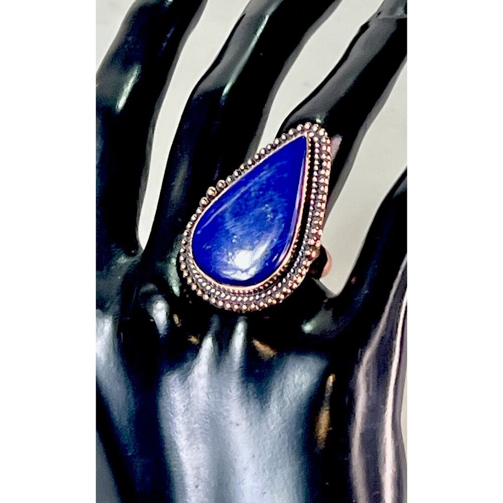 Large Southwestern Lapis Lazuli Copper Statement Ring Adjustable Size NEW - Picture 4 of 16